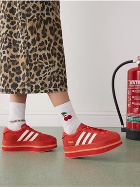 Adidas Gazelle Red Platform Sneakers with White Stripes